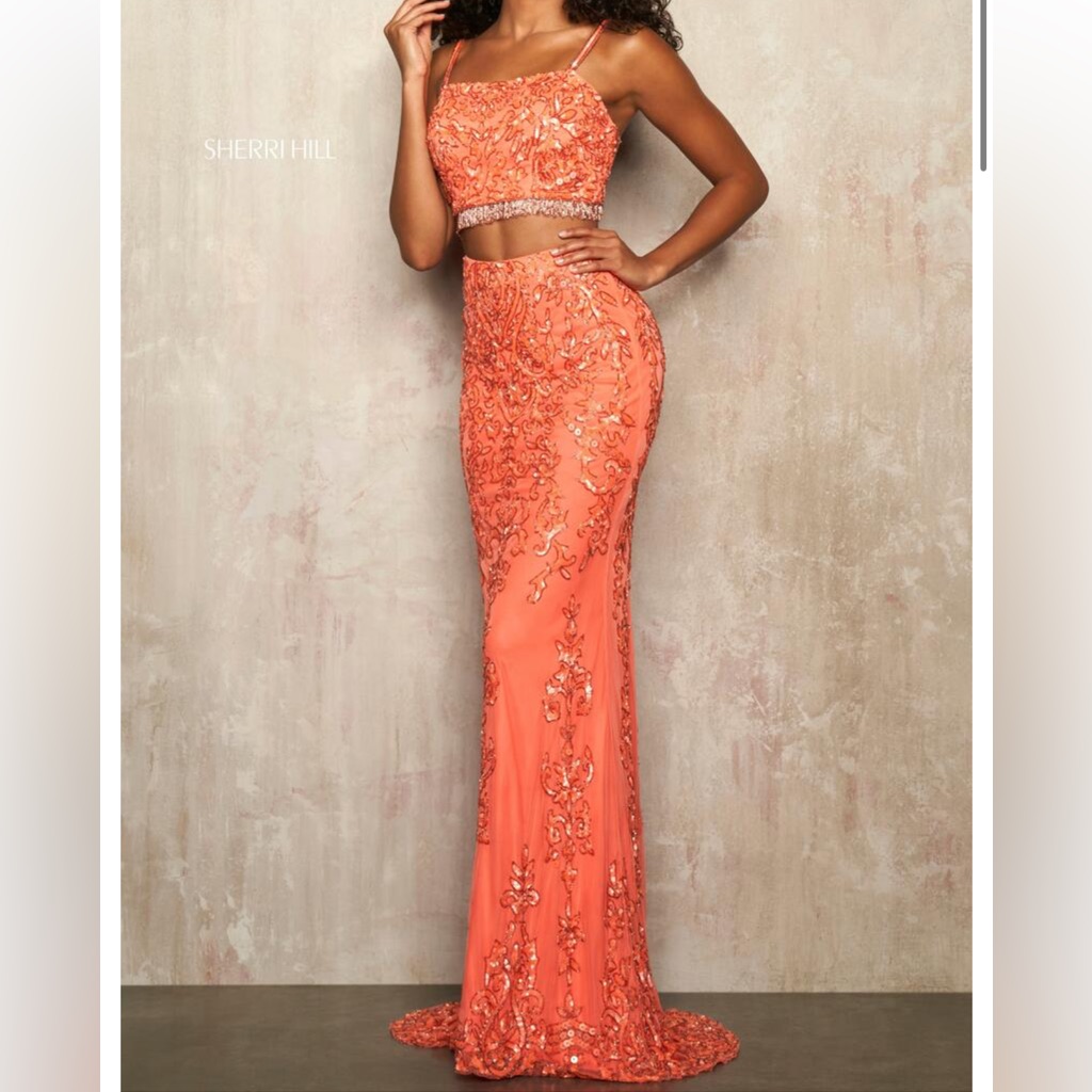 Sherri Hill 54219 Coral Two-Piece Embellished Evening Gown New With Tags